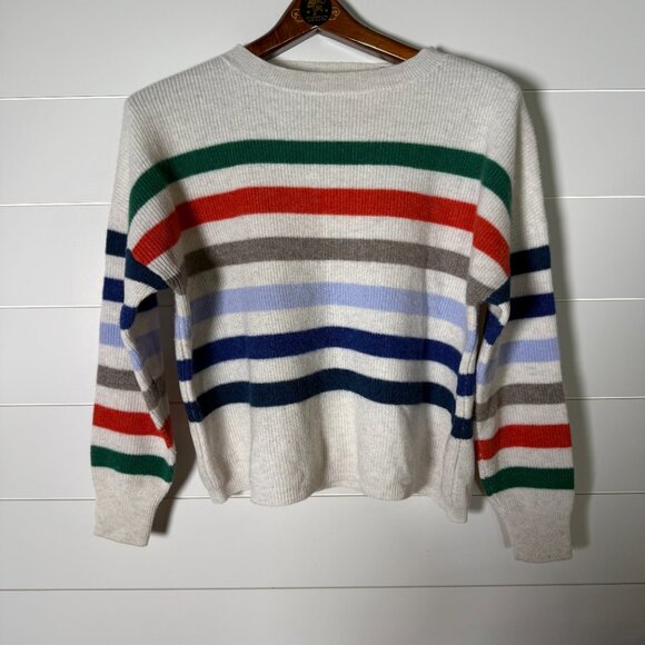 Kinross Cashmere 100% Cashmere Multi-Colored Stripe Long Sleeve Sweater Sz M - Picture 1 of 5